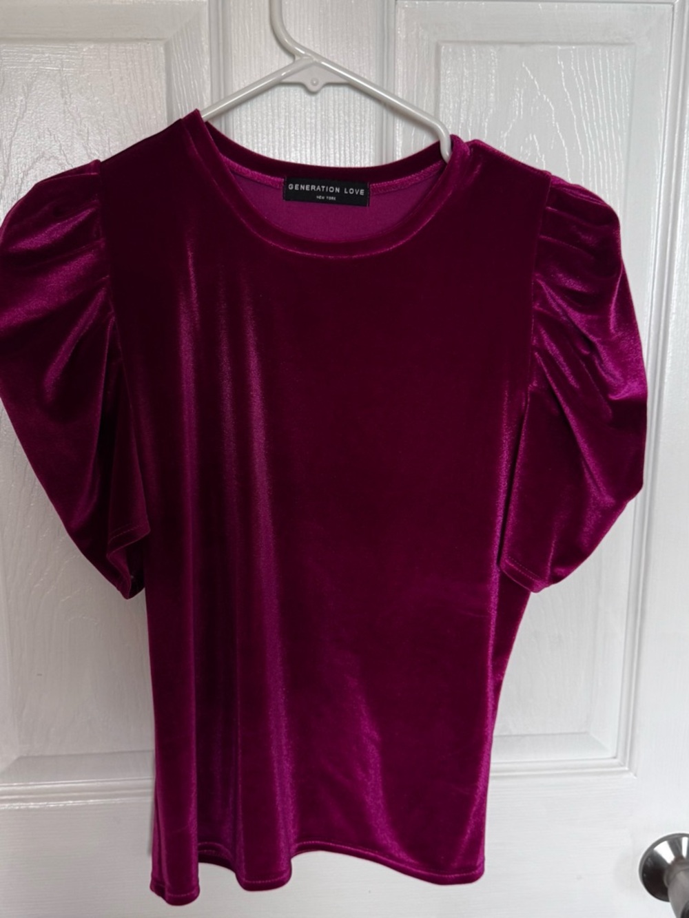 Generation Love Velvet Puff Sleeve Top - Fuchsia